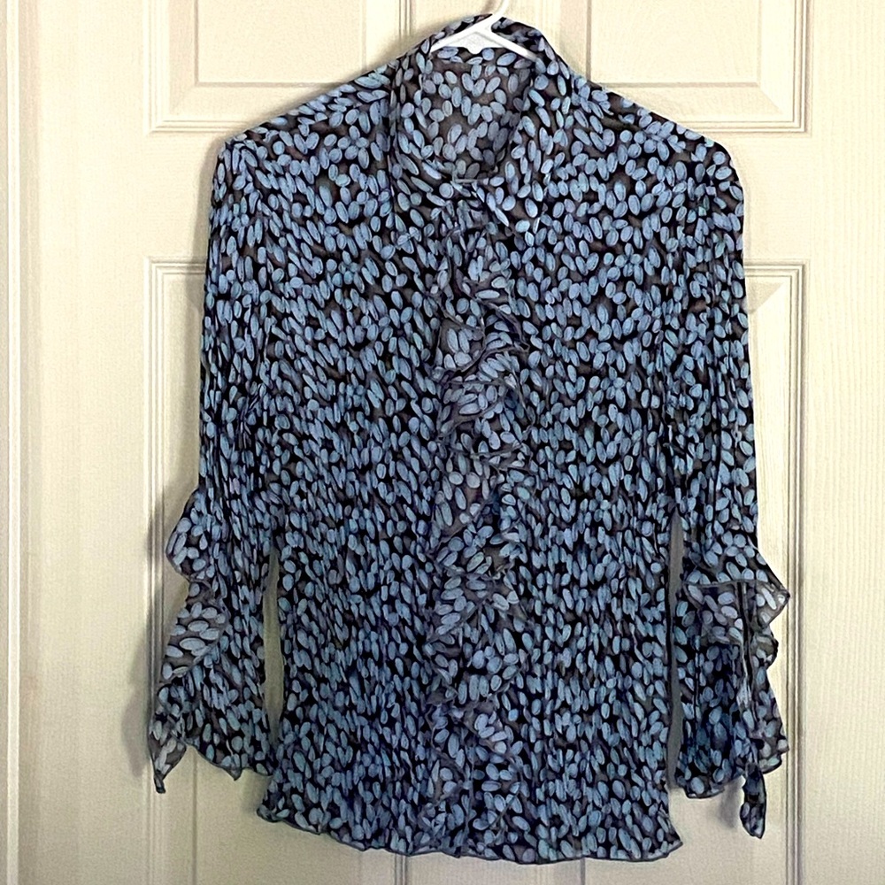 Ruffle blouse blue/tan